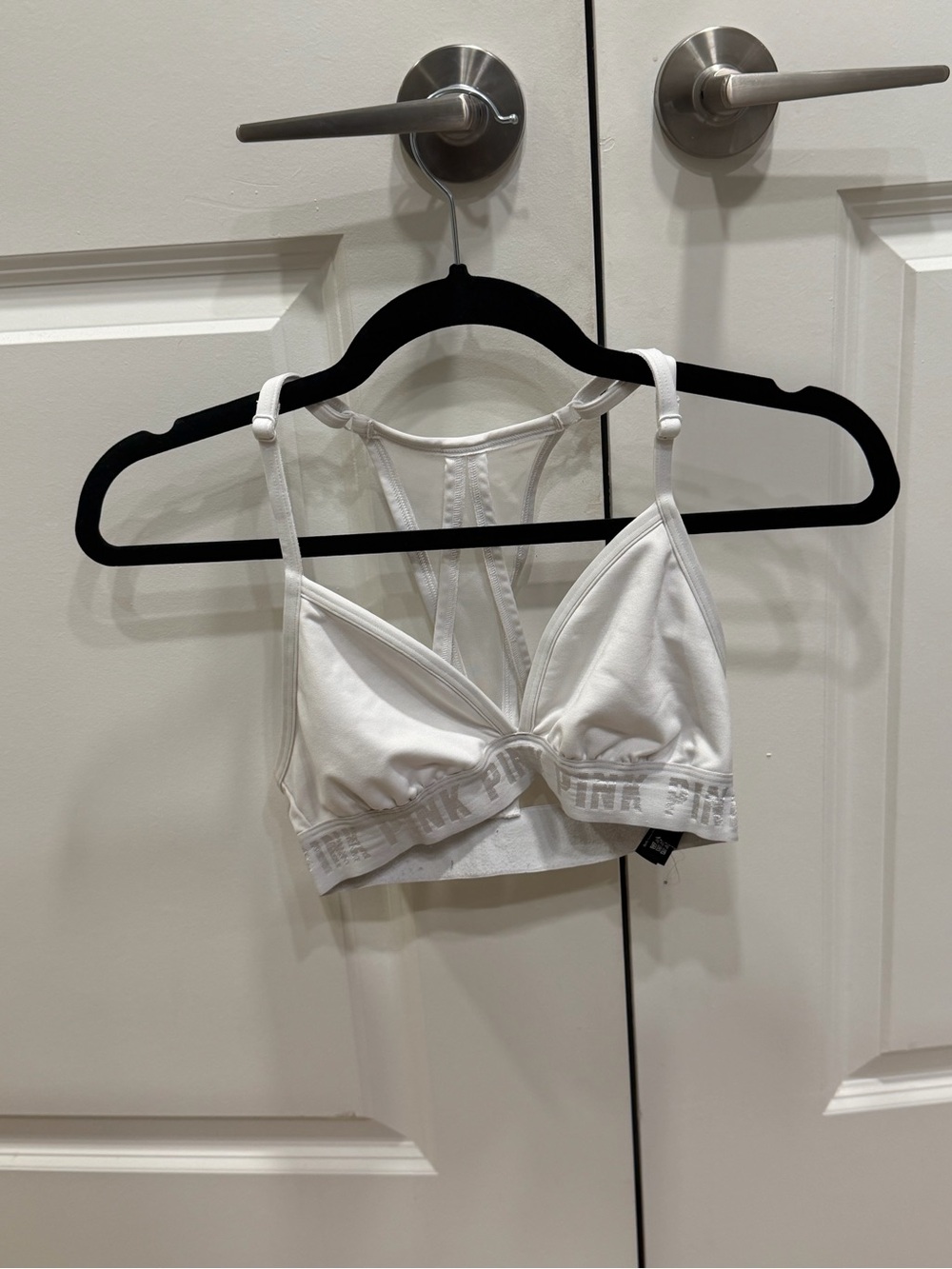 PINK Victoria's Secret White Racerback Logo Bralette